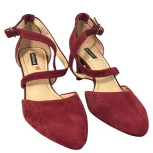 Alex Marie Heels Size 6 Burgundy Suede Pumps Crisscross Straps  2.5 Inch Heel